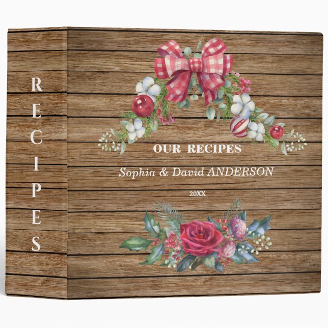 Classeur Bouquets de verdure d'hiver en bois rustique ancie (Devant/Côté)