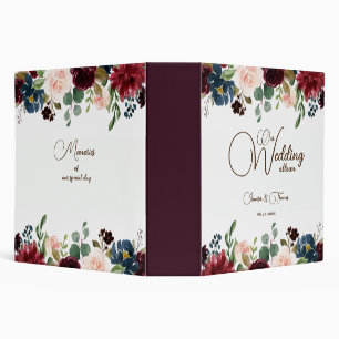 Classeur Bourgogne & Bleu Anglais Fleurs Mariage Album