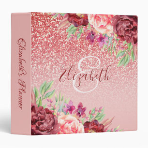 Classeur Bourgogne Floral Rose Gold Parties scintillant per