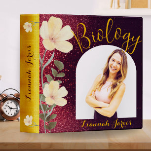 Classeur Bourgogne & Or Biologie Florale Filles Nom photo