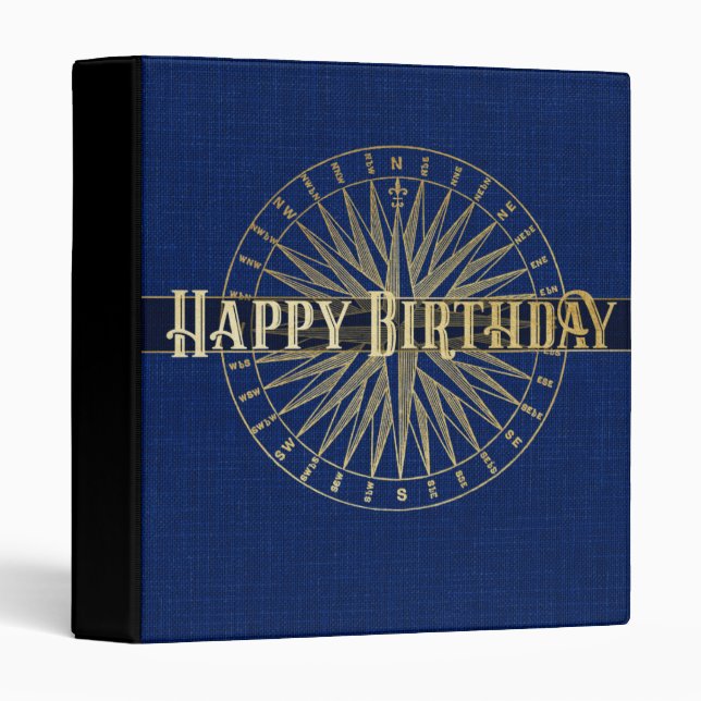 Classeur Boussole d'or 1" de joyeux anniversaire album (Devant/Côté)