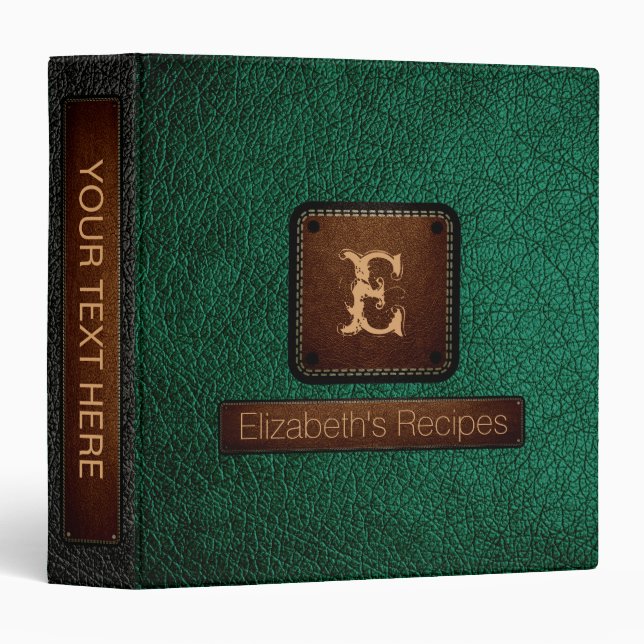 Classeur Bouteille en cuir vert élégant Monogramme (Devant/Côté)