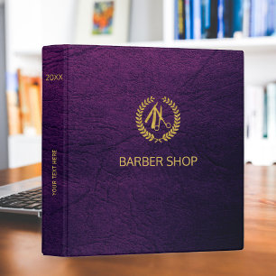 Classeur Boutique de barbier de luxe en cuir violet look or