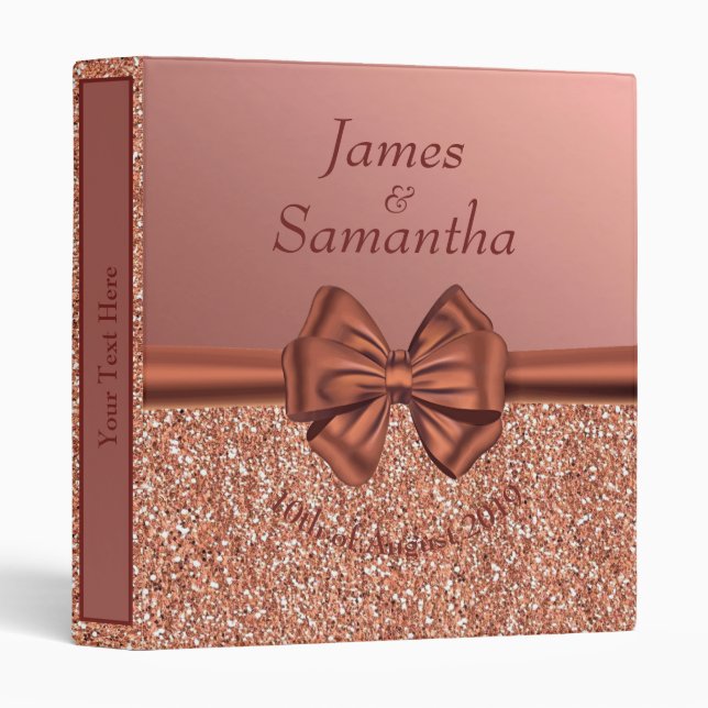Classeur Bow en satin or rose - Album de planification/phot (Devant/Côté)