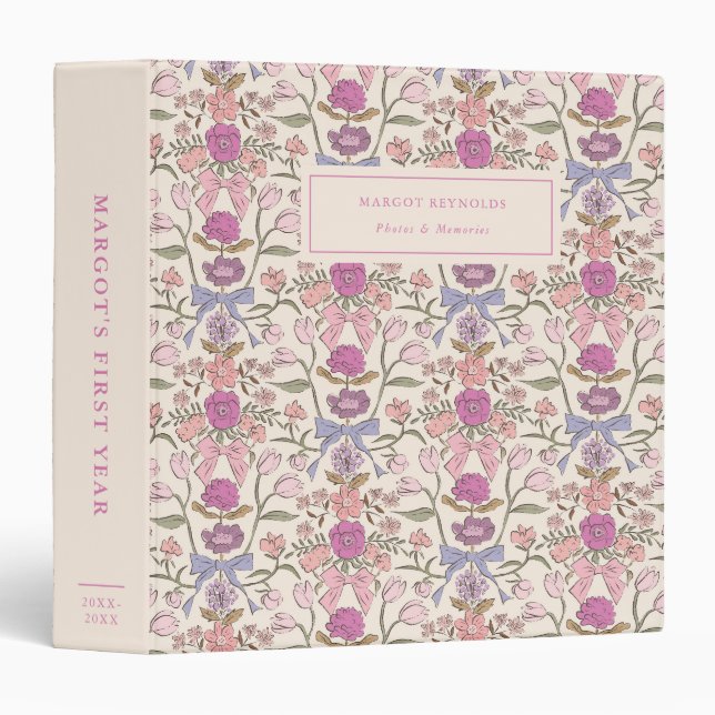 Classeur Bows et fleurs rose Baby Album photo (Devant/Côté)