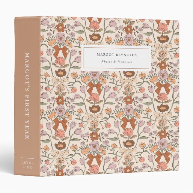 Classeur Bows et fleurs Terracotta Baby Album photo (Devant/Côté)