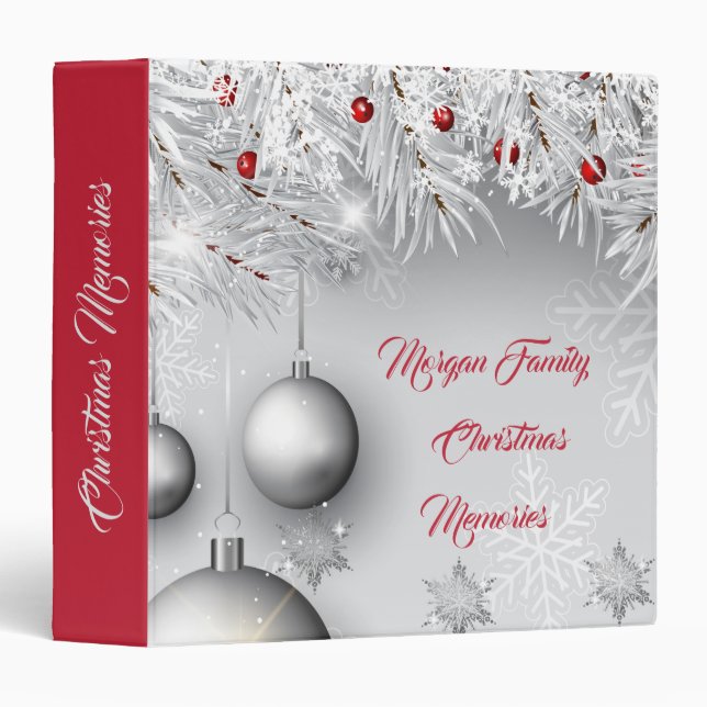 Classeur Branches d'arbre de Noël en argent, boules, flocon (Devant/Côté)