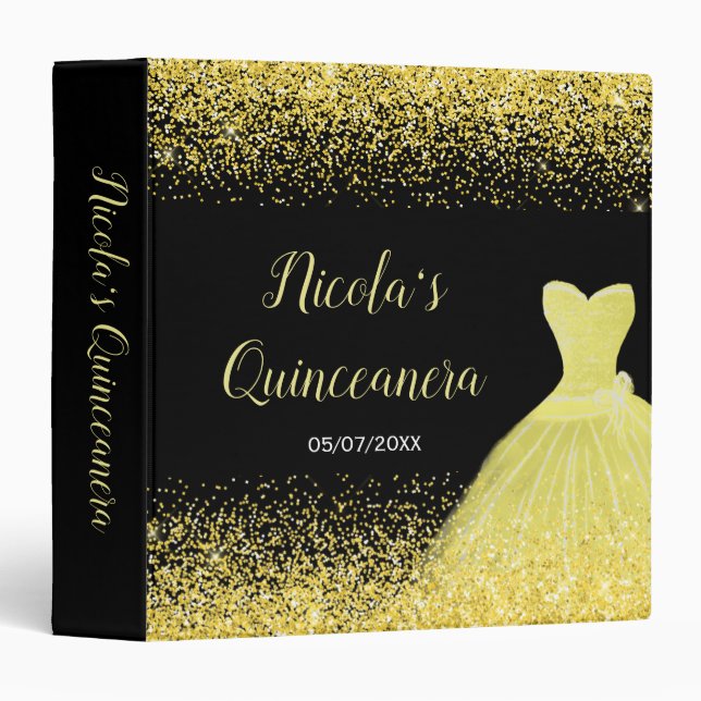 Classeur Bright Yellow Dress Faux Glitter Quinceanera Album (Devant/Côté)