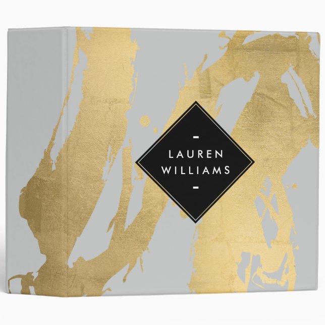 Classeur Brochures Edgy Faux Gold sur Grey (Devant/Côté)