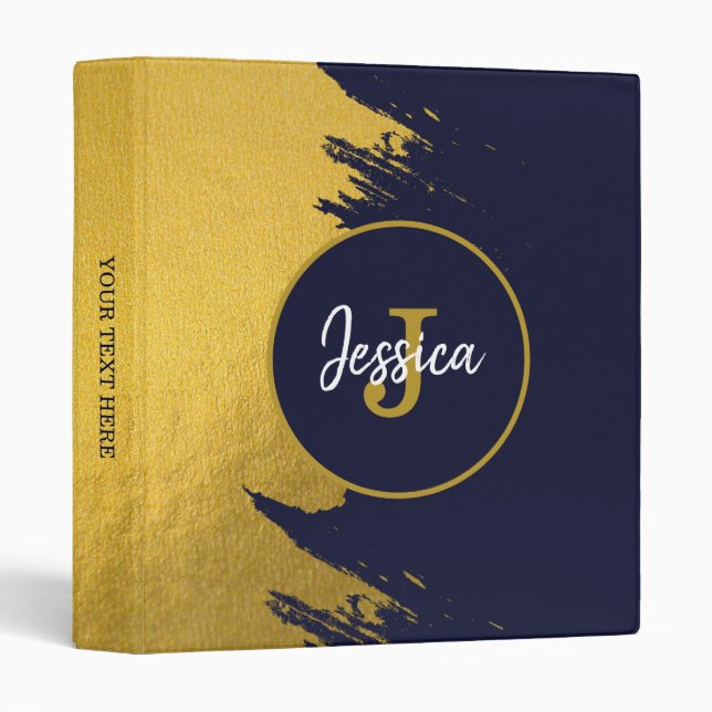 Classeur Brochures en or Faux customisées avec bleu marine (Devant/Côté)