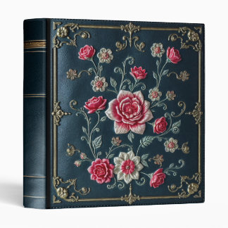 Classeur Broderie de rose rose sur fantasy en cuir vert