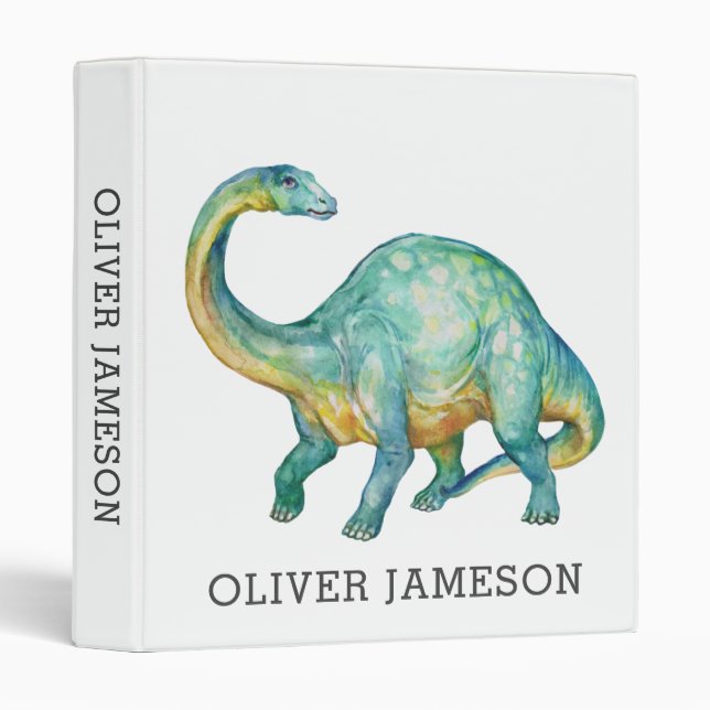 Classeur Brontosaurus Dinosaur personnalisé enfant (Devant/Côté)