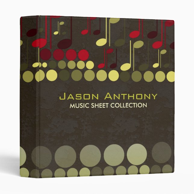 Classeur Bronze Olive Music Notes Fiche Collection Album Bi (Devant/Côté)