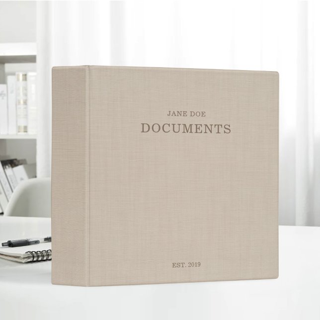 Classeur Brown Beige Linen Documents Custom Name (Créateur téléchargé)