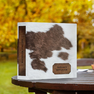 Classeur Brown blanc tacheté fourrure de vache et cuir