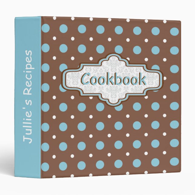 Classeur Brown, bleu rétro poka point mignonne recette (Devant/Côté)