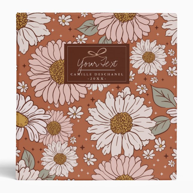Classeur Brown Boho Retro Floral Impression personnalisée (Devant)