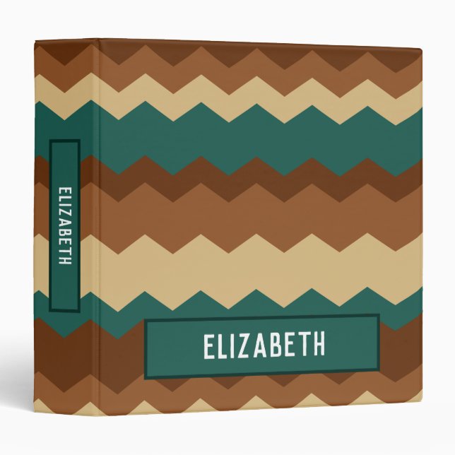 Classeur Brown et vert Zig Zag Chevron Motif (Devant/Côté)