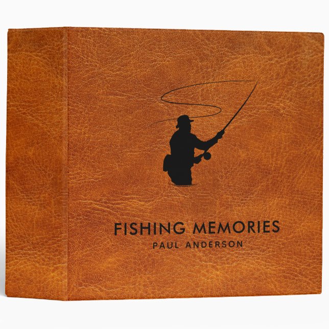 Classeur Brown faux Leather Texture Fishing Memories (Devant/Côté)
