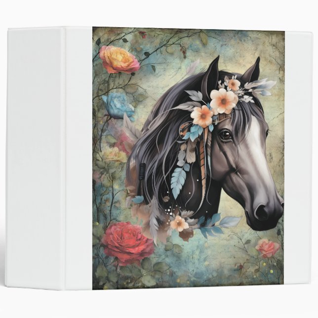 Classeur  Brown horse in flowers. (Devant/Côté)