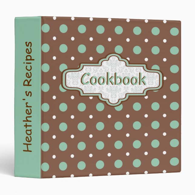 Classeur Brown, menthe vert rétro poka dot jolie recette (Devant/Côté)