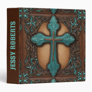 Classeur Brown Turquoise Religieux Western Country Cross