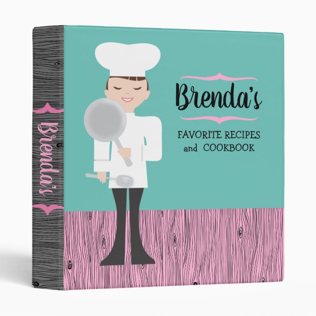 Classeur Brunette chef fille recettes personnalisées pour e (Devant/Côté)
