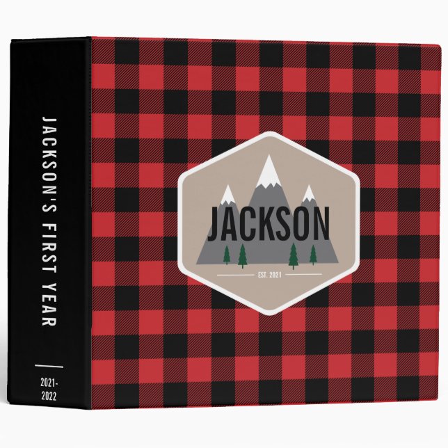 Classeur Buffalo Plaid Mountains Baby Photo Album (Devant/Côté)