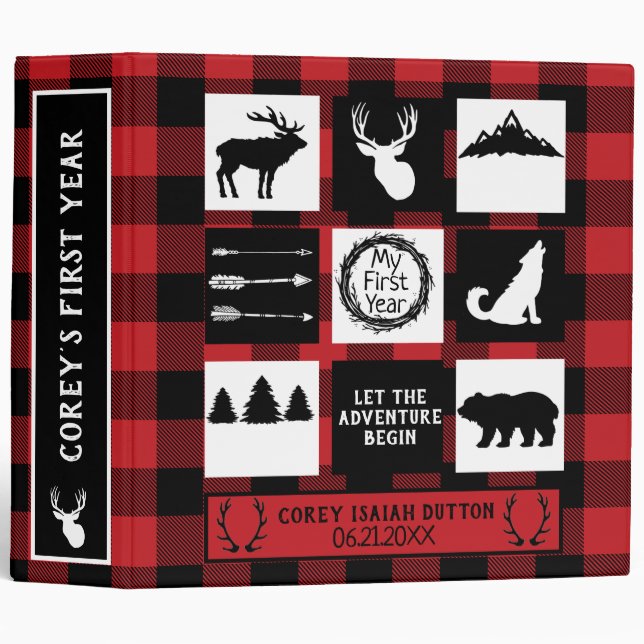 Classeur Buffalo Plaid Wilderness Baby's First Year Album (Devant/Côté)