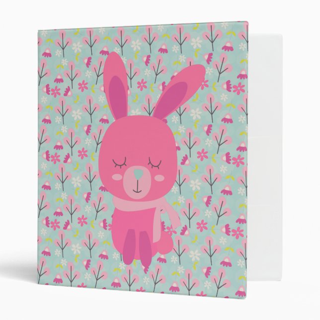 Classeur Bunnies et fleurs roses (Devant/intérieur)