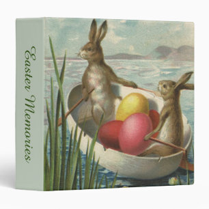 Classeur Bunnies vintages de Pâques en bateau avec oeufs de