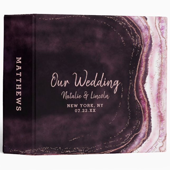 Classeur Burgundy et Rose Gold Geode Mariage Album photo (Devant/Côté)