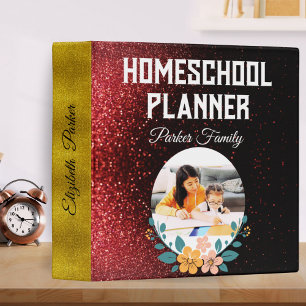 Classeur Burgundy & Gold Homeschool Planner Nom photo Moms