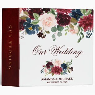 Classeur Burgundy Red Navy Floral Rustic Boho Wedding Album