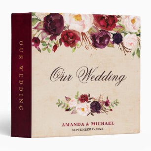 Classeur Burgundy Rouge Floral Rustique Boho Album de maria