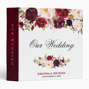 Classeur Burgundy Rouge Floral Rustique Boho Album de maria