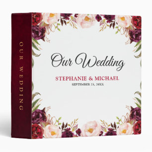 Classeur Burgundy Rouge Floral Rustique Boho Album de maria