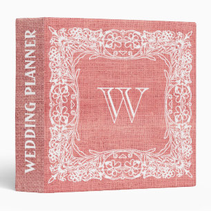 Classeur Burlap Monogramme Mariage Dentelle rouge ornementa