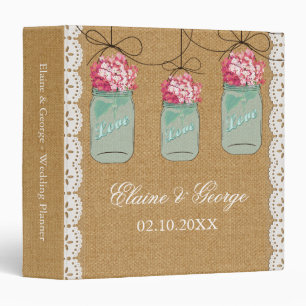 Classeur Burlap Pink Hydrangeas Mason Jar Wedding planner