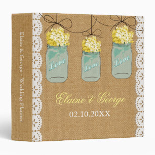 Classeur Burlap Yellow Hydrangeas Mason Jar Wedding planner