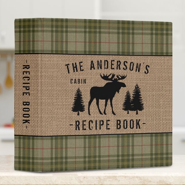 Classeur Cabine de famille Moose Trees Plaid Burlap Recette (Créateur téléchargé)