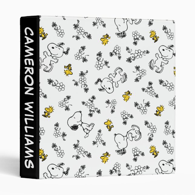 Classeur cacahuètes | Snoopy & Woodstock B&W Flower Motif (Devant/Côté)
