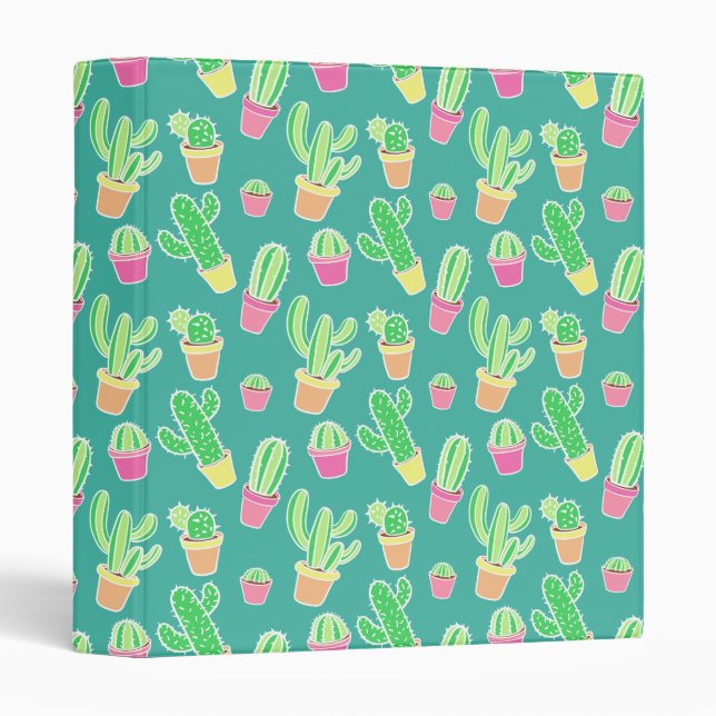 Classeur Cactus au néon d'aquarelle dans le motif de pots (Devant/Côté)