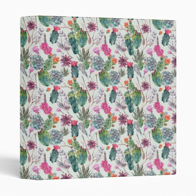 Classeur Cactus exotique d'aquarelle de Boho et motif (Devant/Côté)