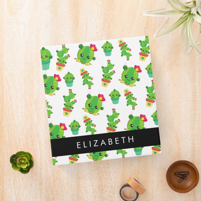 Classeur Cactus mignons, Cactus Motif, Succulent, Votre Nom (In Situ)