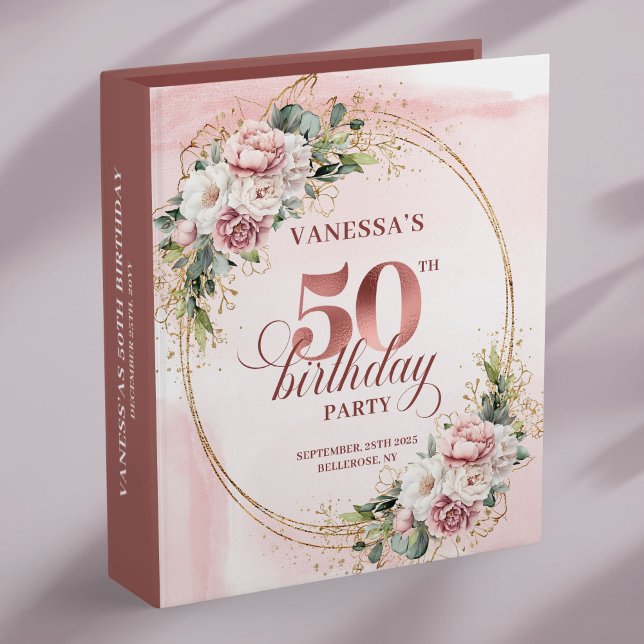 Classeur Cadeau de 50e anniversaire Rose Gold Floral de Jar (Garden Floral Rose Gold 50th Birthday Keepsake Album)