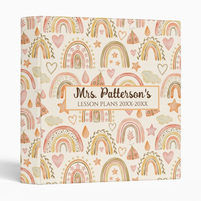 Classeur Cadeau de l'enseignant moderne Earthy Boho Rainbow (Devant/Côté)