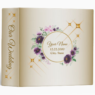 Classeur Cadeau de mariage Fête Violet Rose Floral Vert Dor