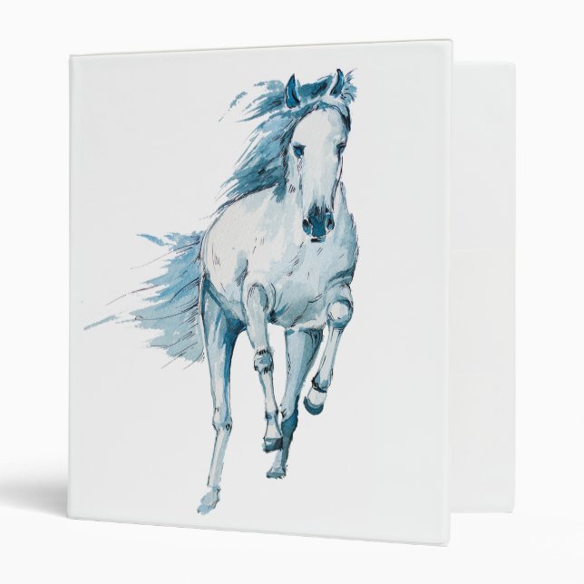 Classeur Cadeau équestre occidental bleu Aquarelle Cheval (Devant/intérieur)