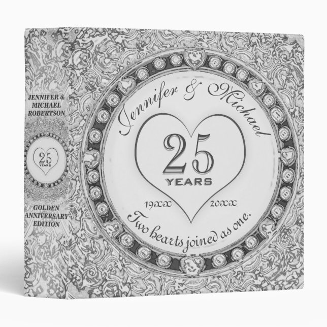 Classeur Cadeau personnalisé du 25e anniversaire d'argent (Devant/Côté)